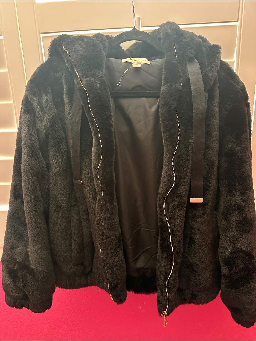 Philosophy Black Faux Fur Hooded Teddy Jacket